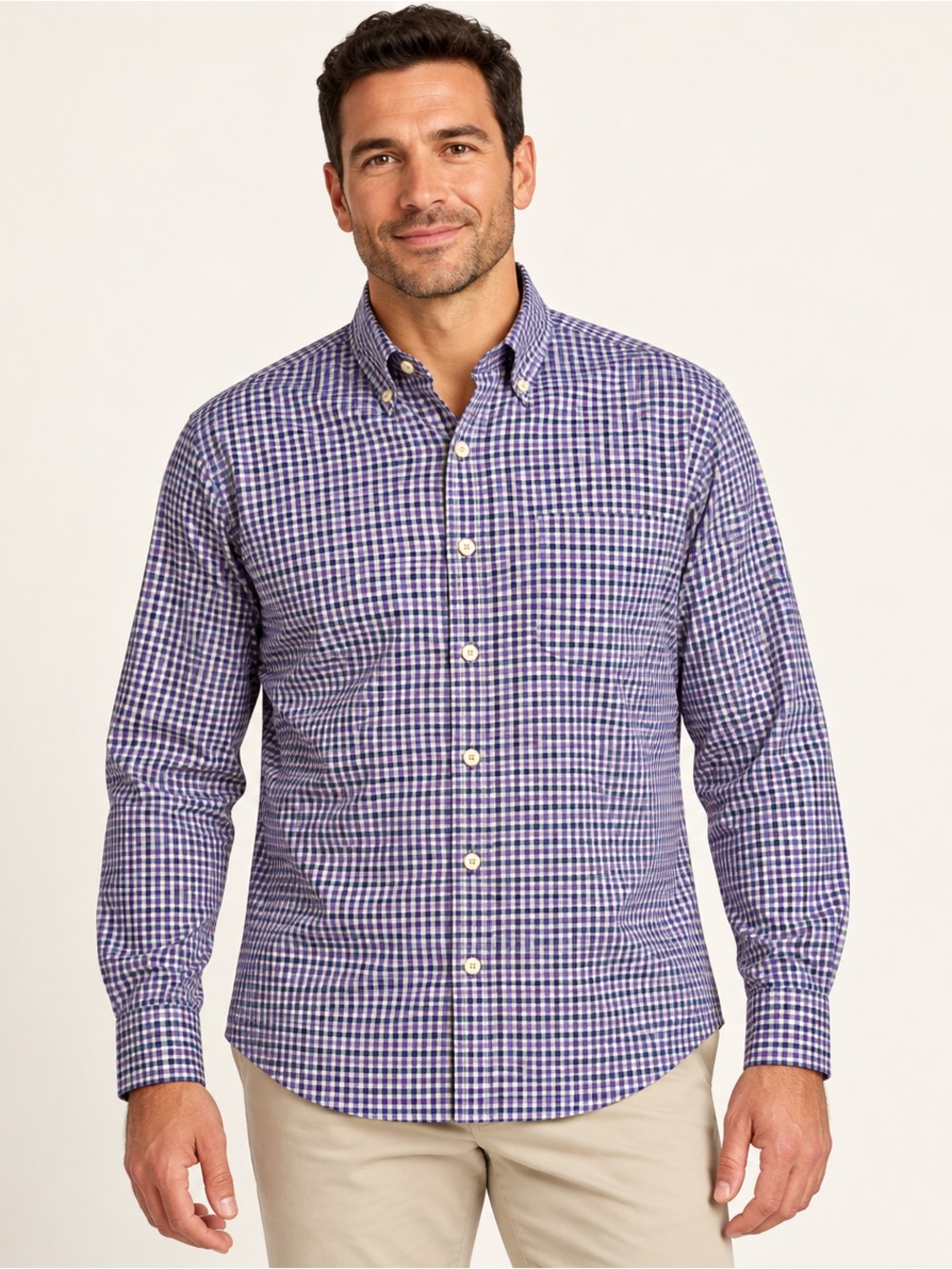 Peter Millar Men’s Purple Gingham Cotton Button Down Shirt XXL